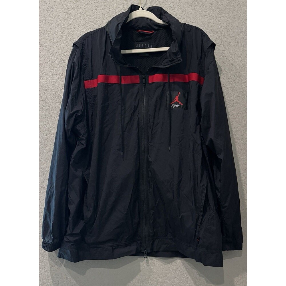 Air Jordan Wings Of Flight Windbreaker Jacket Mens Large Full Zip Hood Black